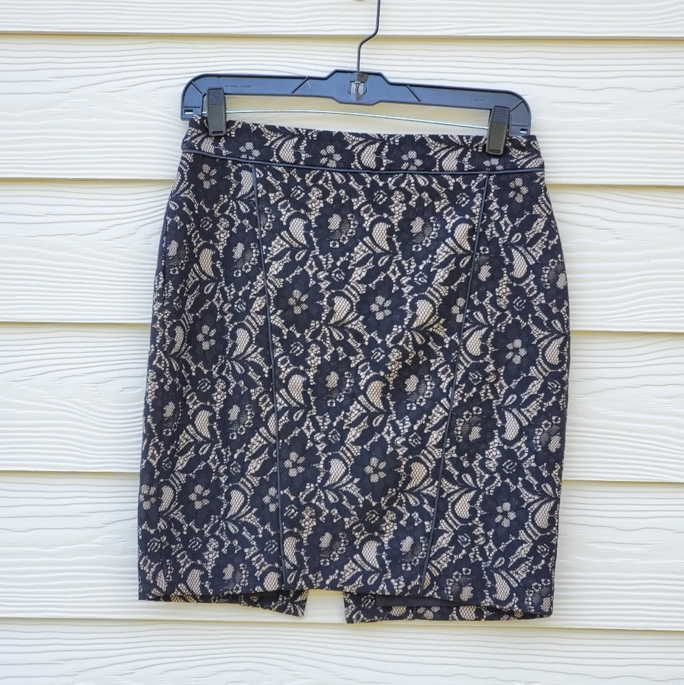 Express Black and Nude Lace Pencil Skirt